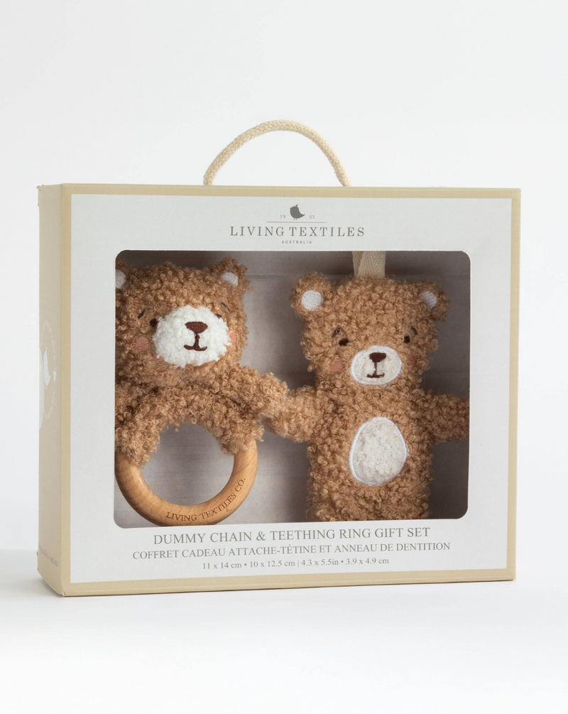 Teething Ring & Dummy Chain Gift Set - Cuddly Bear