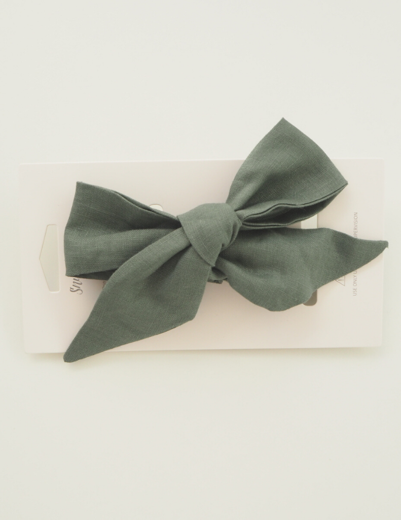 Snuggle Hunny Kids |  Olive Linen Bow Pre-Tied Headband Wrap