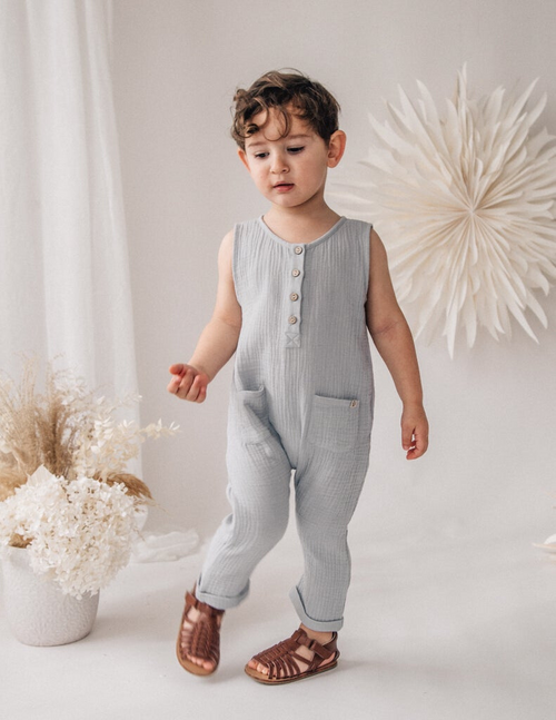 Karibou Kids | Liam Boys Muslin Jumpsuit - Dusty Blue