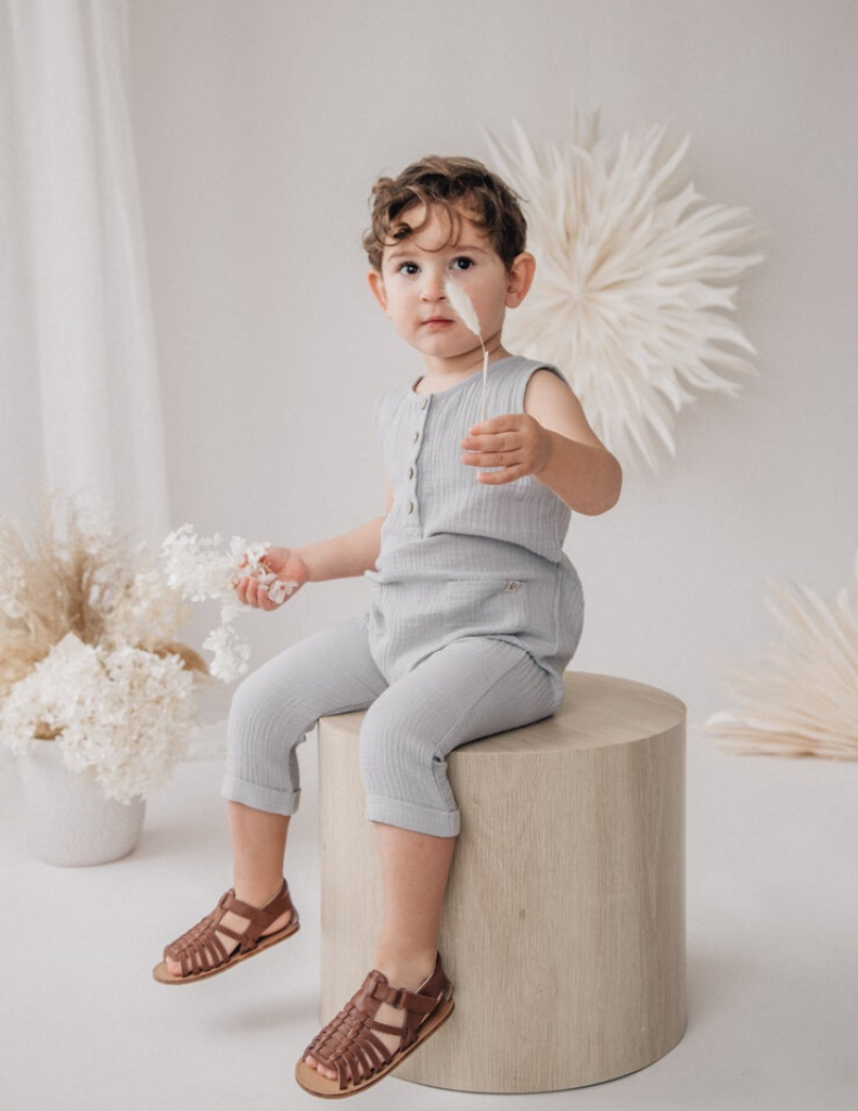 Karibou Kids | Liam Boys Muslin Jumpsuit - Dusty Blue