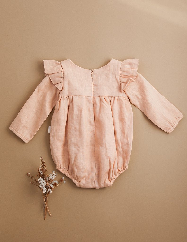 Karibou |  Milana Winged Linen Playsuit - Sweet Peach