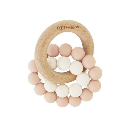 OB Designs | Blush Pink | Eco-Friendly Teether | Organic Beechwood Silicone Toy