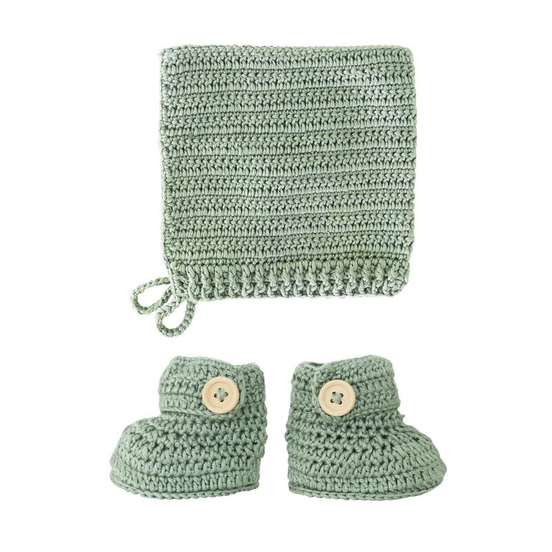 OB Designs | Sage | Crochet Bonnet & Bootie Set | Handmade