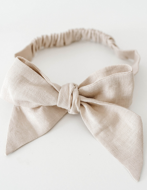 Snuggle Hunny Kids | Natural Linen Bow Pre-Tied Headband Wrap