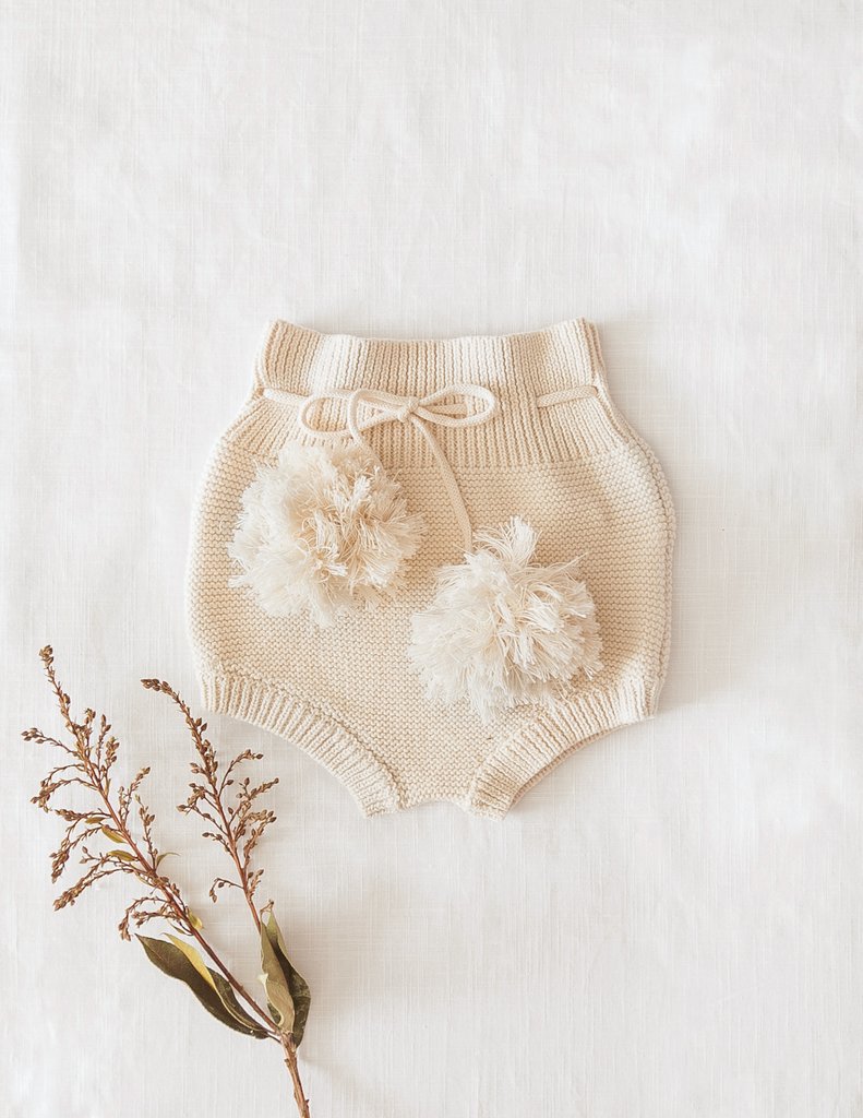 Karibou | Gracie Cotton Knit Pompom Bloomers - Honey Cream