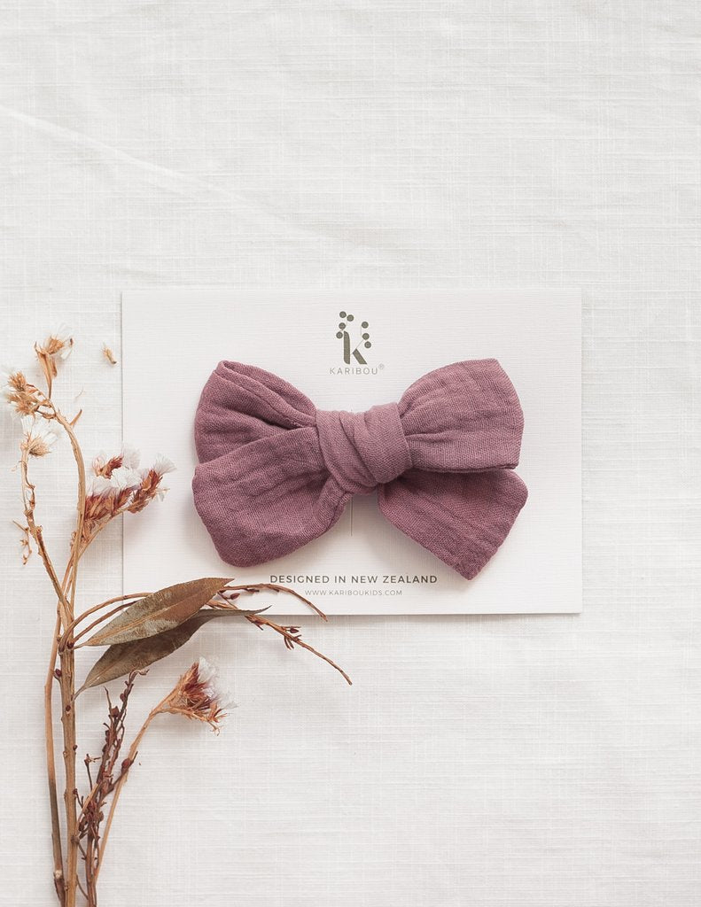 Karibou | Peppa Muslin Bow Hair Clip - Wild Rose